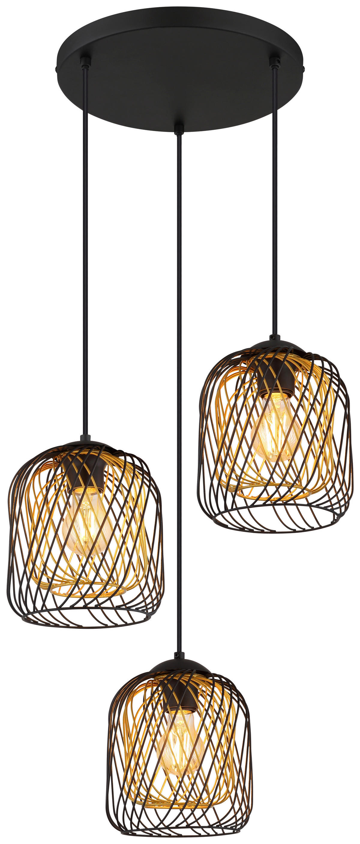 GLOBO Pendelleuchte DICHTI 15965-3HRS schwarz Metall H/D: ca. 150x39,4 cm E27 3 Brennstellen DICHTI - schwarz (39,40/150,00cm) - GLOBO