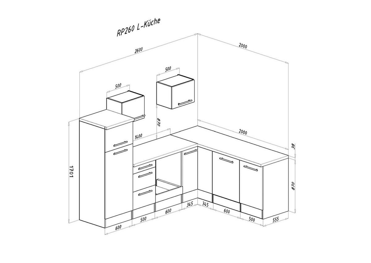 Respekta Winkelküche Amanda Beton Optik B/H/T: ca. 260x200x200 cm Amanda - Beton/weiß (260,00/200,00/200,00cm) - Respekta