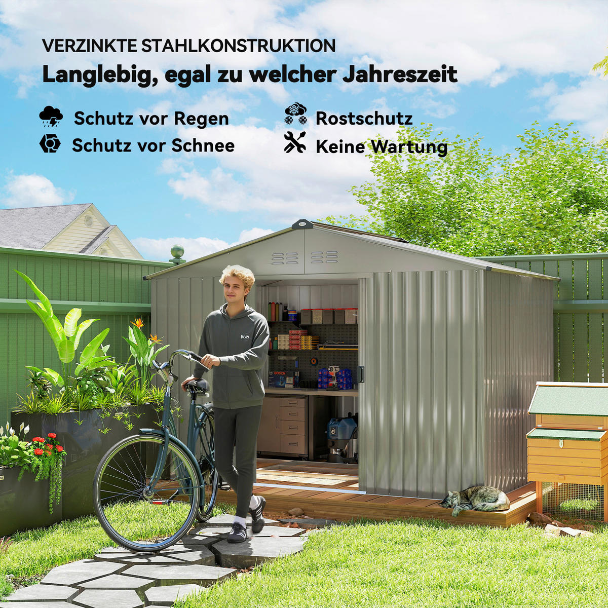 Outsunny Gerätehaus grau B/H/L: ca. 195x192x277 cm Gerätehaus - grau (277,00/195,00/192,00cm) - Outsunny