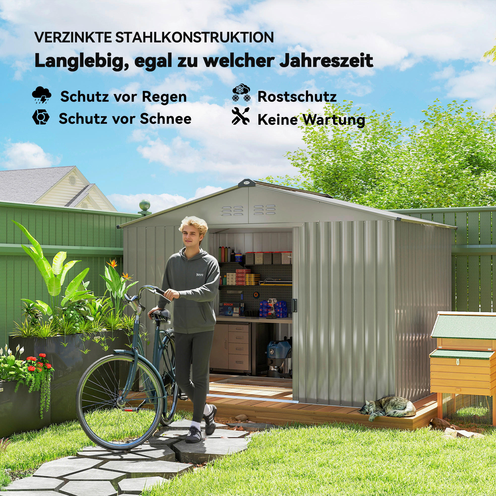 Thumbnail - Outsunny Gerätehaus grau B/H/L: ca. 195x192x277 cm