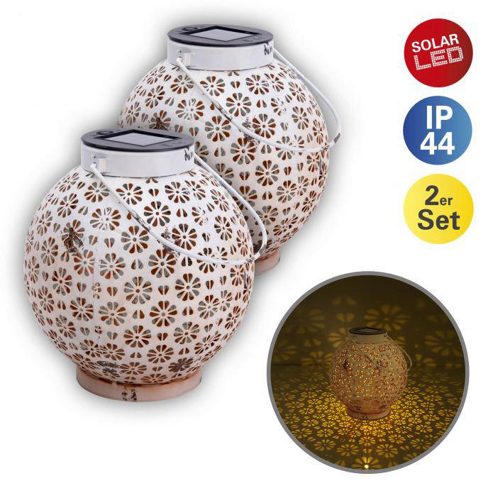 LED Deko-Solarleuchte  2er-Set NV5285423 weiß Eisen B/H/T: ca. 18x19,5x18 cm LED Deko-Solarleuchte  2er-Set - weiß (18,00/19,50/18,00cm) - Näve Leuchten