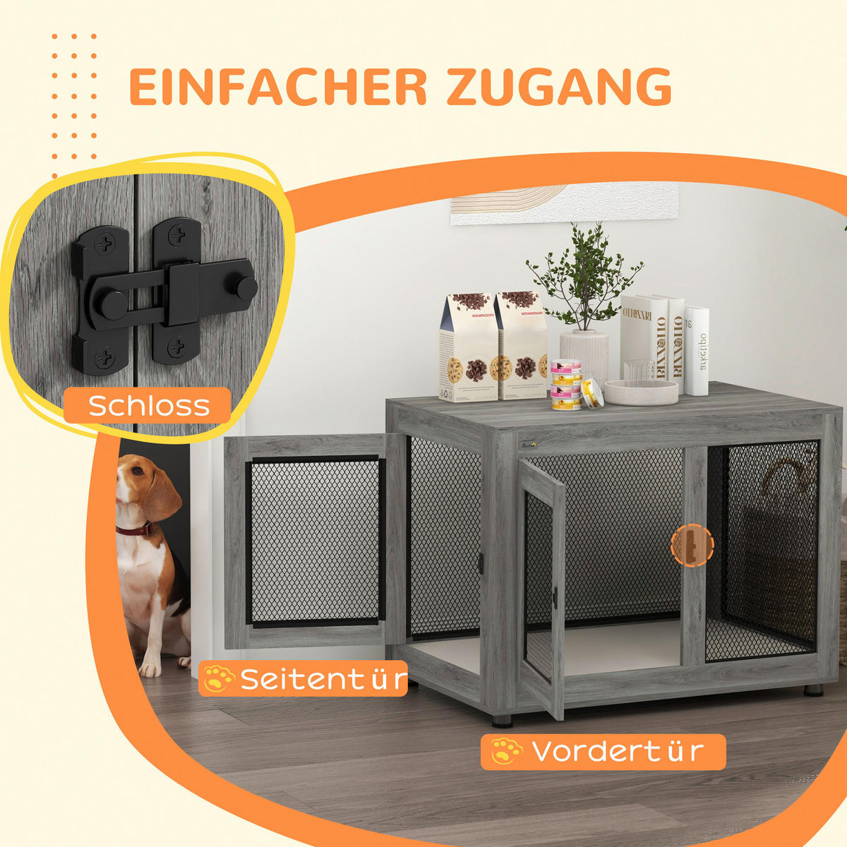 PawHut Hundekäfig grau Spanplatte B/H/L: ca. 60x71,5x94 cm Hundekäfig - grau (94,00/60,00/71,50cm) - PawHut