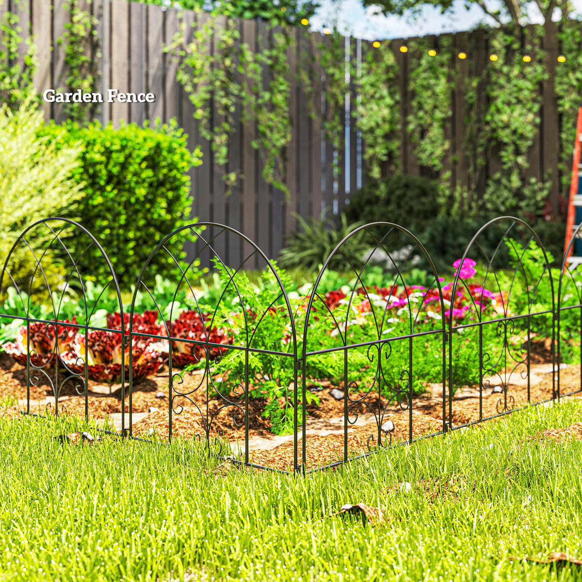 Outsunny Gartenzaun schwarz Stahl B/H/L: ca. 1x70x300 cm Gartenzaun - schwarz (300,00/1,00/70,00cm) - Outsunny