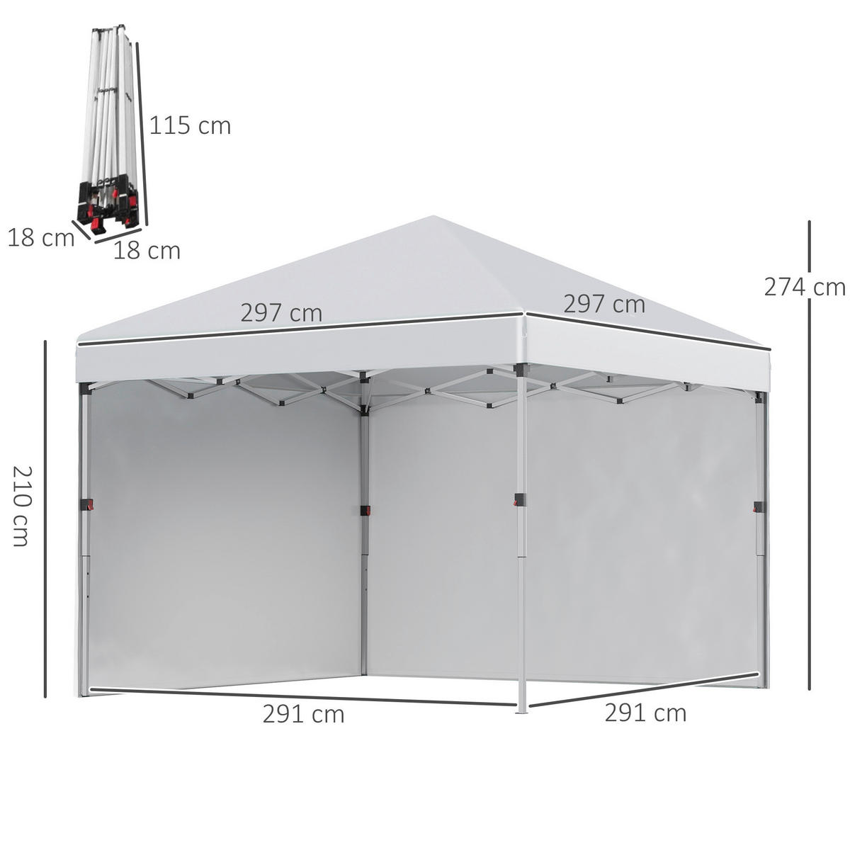 Outsunny Faltpavillon hellgrau Stahl B/H/L: ca. 297x274x297 cm Faltpavillon - hellgrau (297,00/297,00/274,00cm) - Outsunny