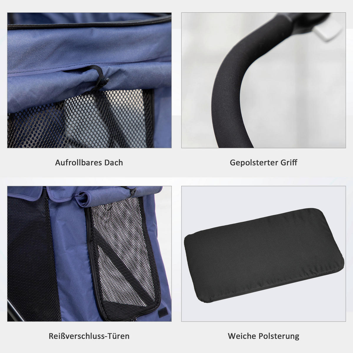 PawHut Hunde-Zubehör blau Polyester B/H/L: ca. 62x102x105 cm Hundewagen - blau (105,00/62,00/102,00cm) - PawHut