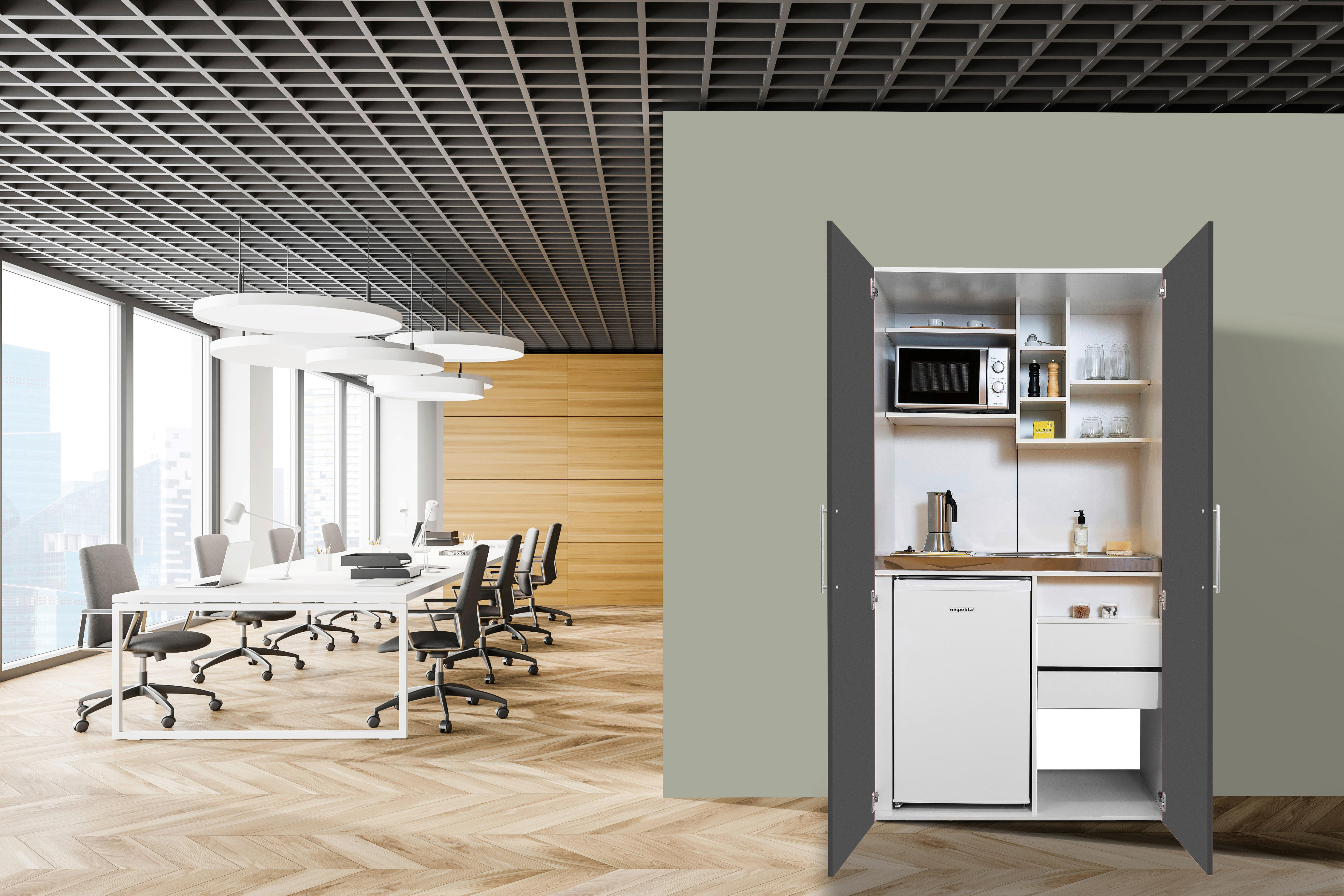 Respekta Schrankküche Economy grau matt B/H/T: ca. 104x193x67 cm Economy - weiß/grau (104,00/193,00/67,00cm) - Respekta