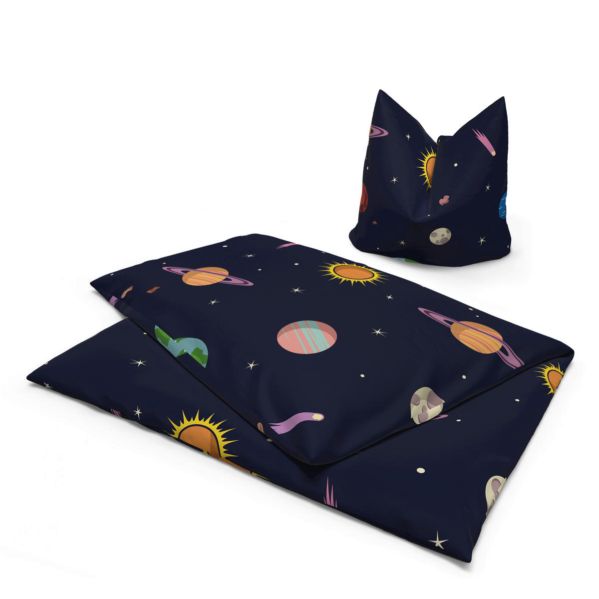 Microfaser Bettwäsche Jugendbettwäsche Weltall - mehrfarbig/dunkelblau (135,00/200,00cm)
