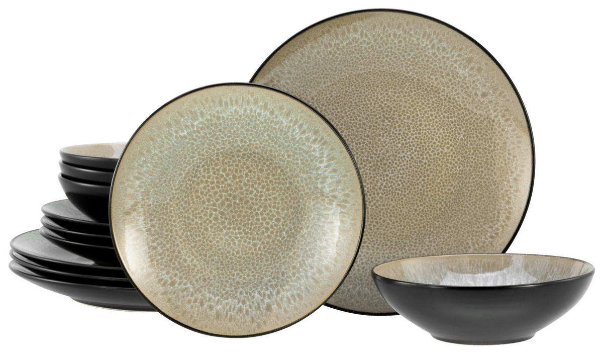 CreaTable Tellerset Malmö beige Steinzeug 12 tlg. Malmö - beige - CreaTable