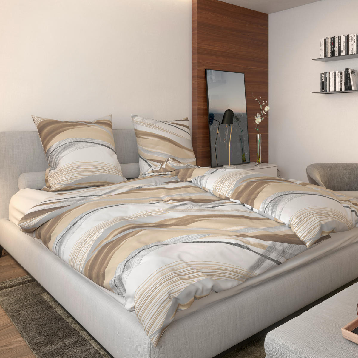 Baumwoll Bettwäsche Renforce Bettwäsche_Renforce_Tova Welle - beige/weiß (135,00/200,00cm) - beau rêve