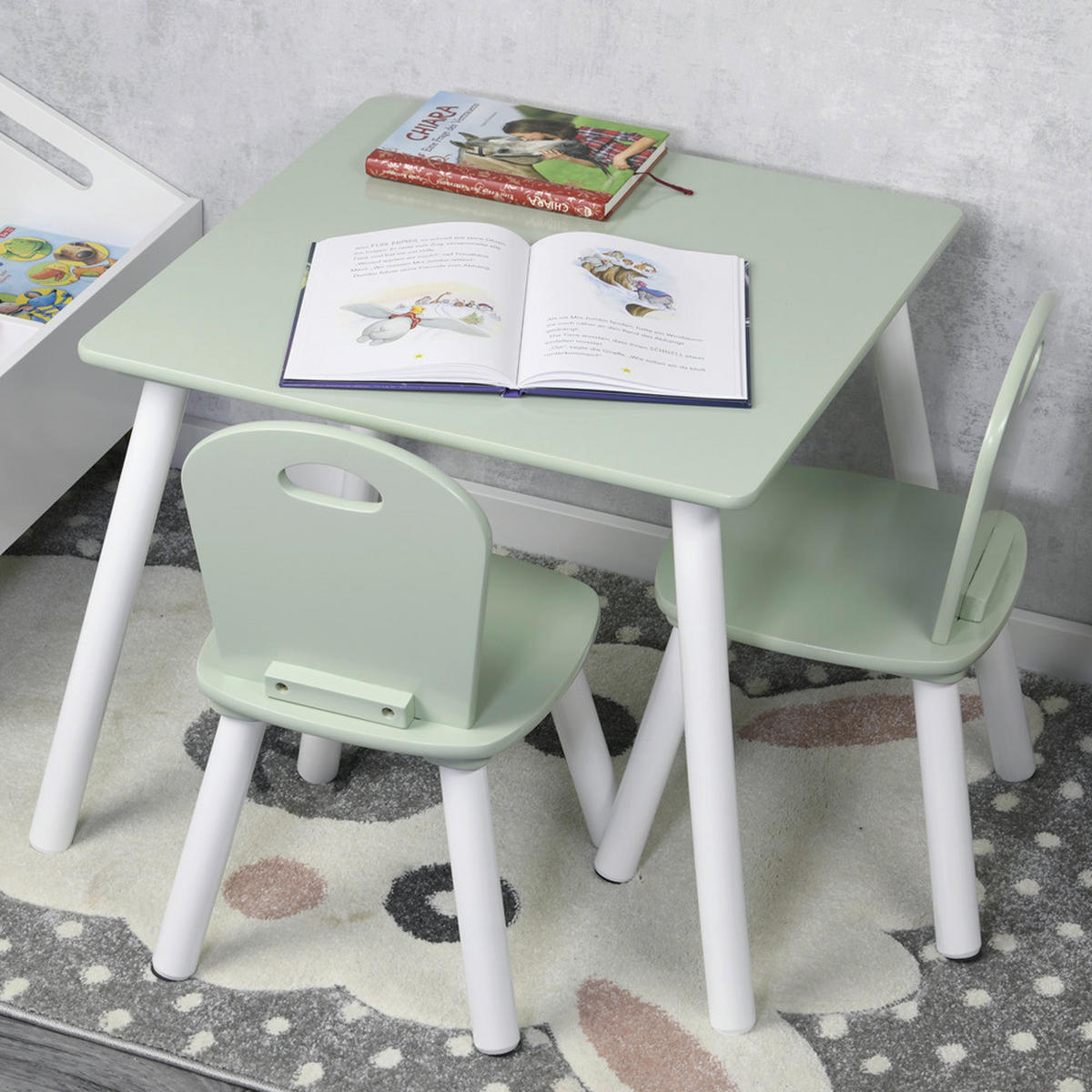 Kesper Kindertisch mit 2 Stühlen mint Spanplatte B/H/L: ca. 55x45x55 cm Kindertisch_mit_2_Stühlen - mint (55,00/55,00/45,00cm) - Kesper