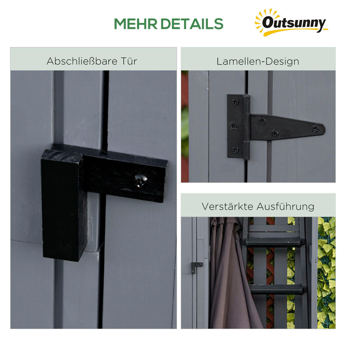 Outsunny Gartenschrank Gartenschrank - grau (129,00/51,50/180,00cm) - Outsunny