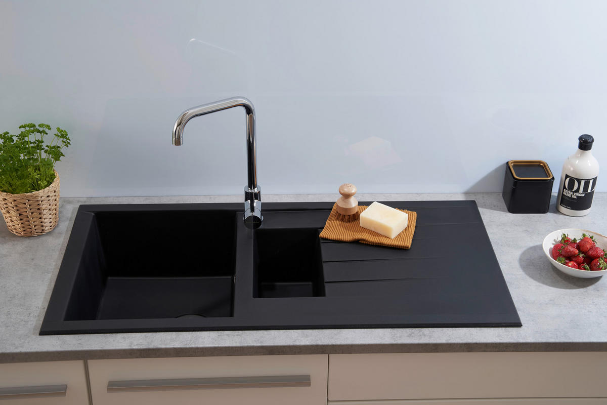 Respekta Einbauspüle Houston 100 x 50 S schwarz Mineralite B/H/T: ca. 100x21x50 cm Houston 100 x 50 S - schwarz (100,00/21,00/50,00cm) - Respekta