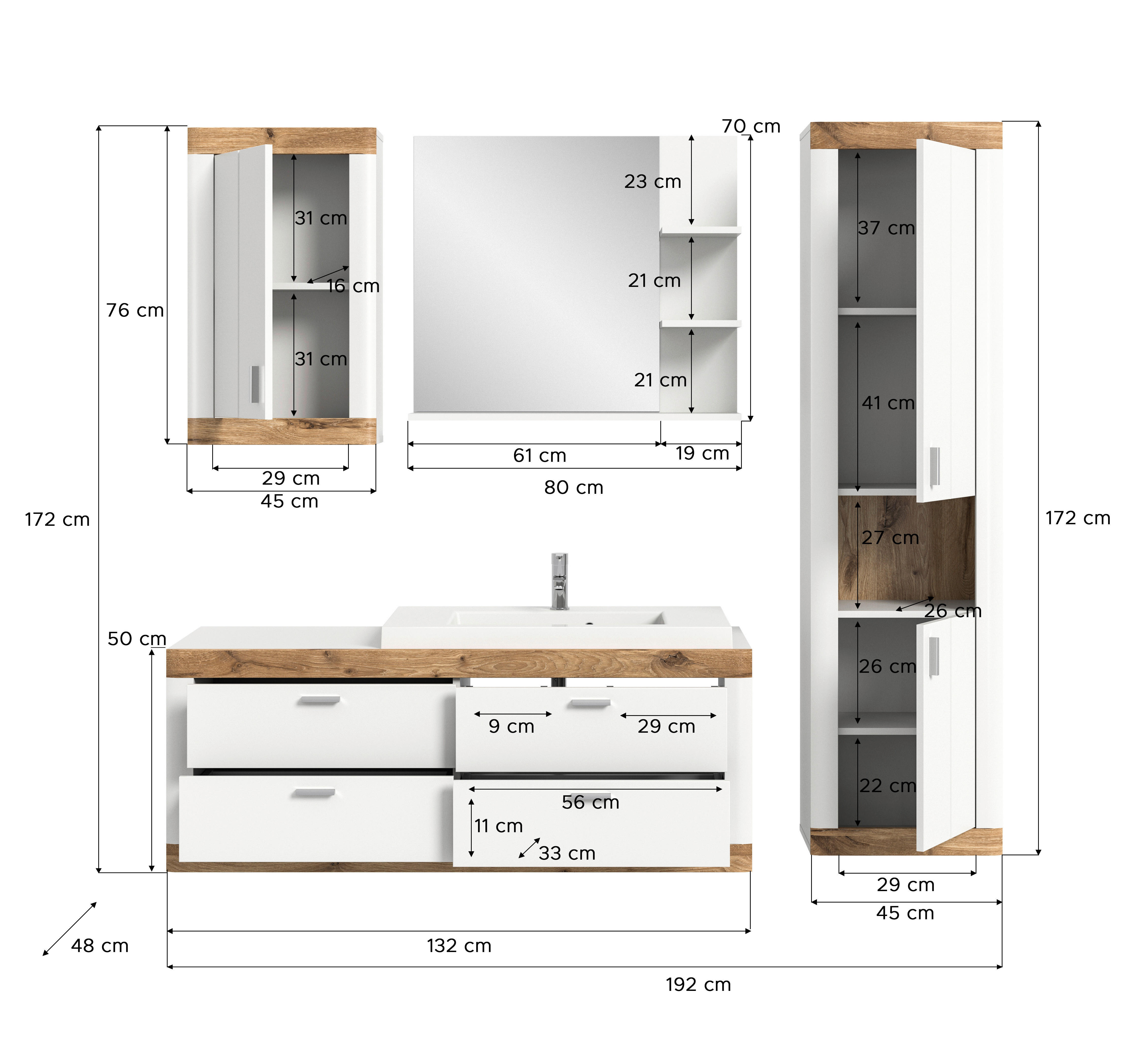 Badezimmer-Set LAREDO B/H/T: ca. 192x172x48 cm LAREDO - (192,00/172,00/48,00cm) - xonox.home
