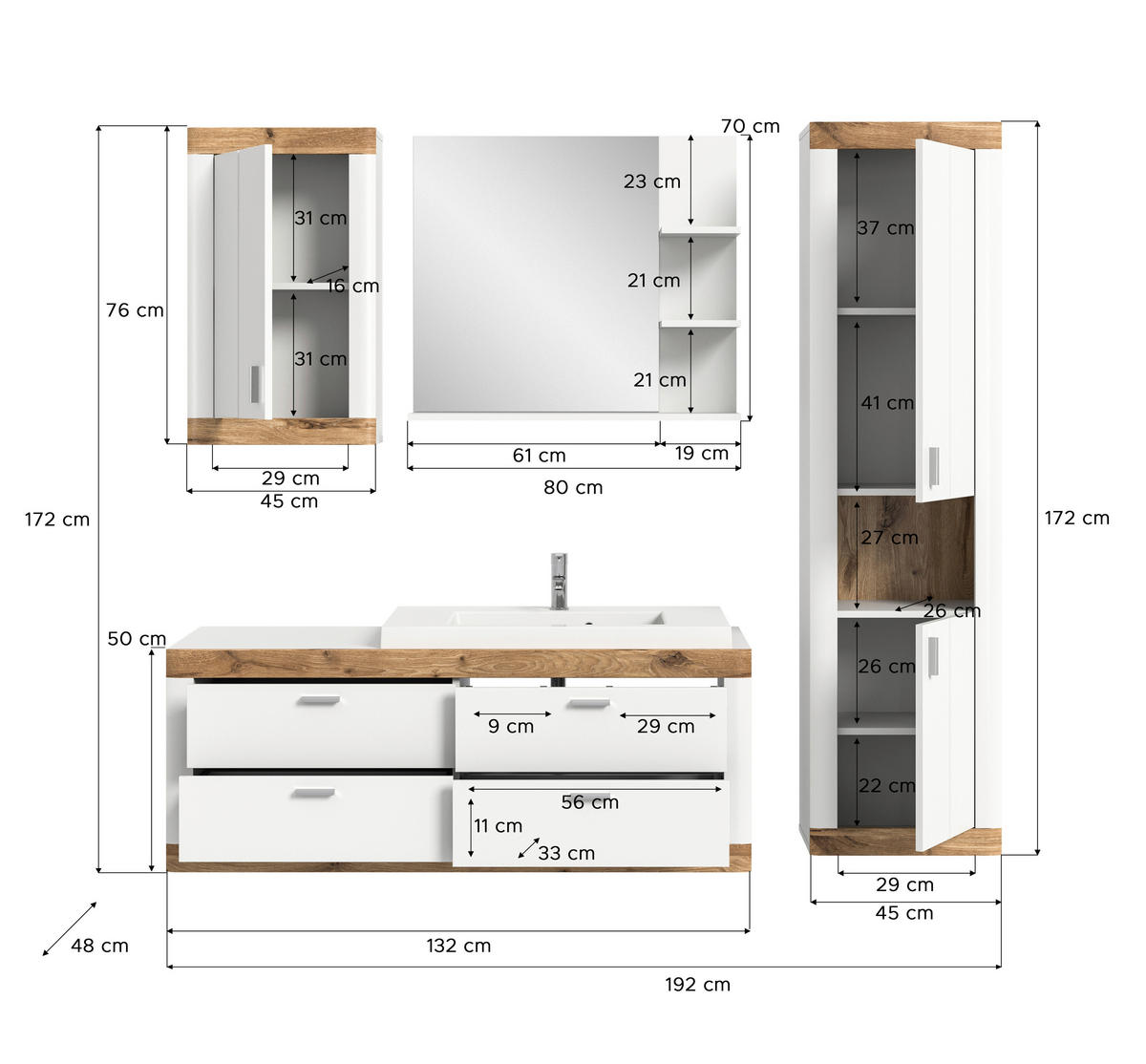Badezimmer-Set LAREDO B/H/T: ca. 192x172x48 cm LAREDO - (192,00/172,00/48,00cm) - xonox.home