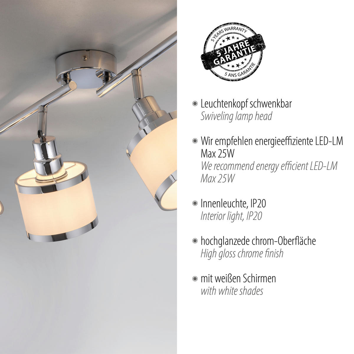 Just Light Spot ACCOR 15374-17 ACCOR - weiß/Chrom (78,00/78,00/22,00cm) - Just Light