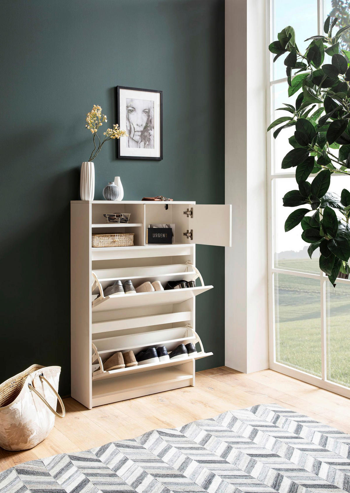Schuhschrank weiß B/H/T: ca. 71x110x24 cm Schuhschrank - weiß (71,00/110,00/24,00cm) - Wohnling