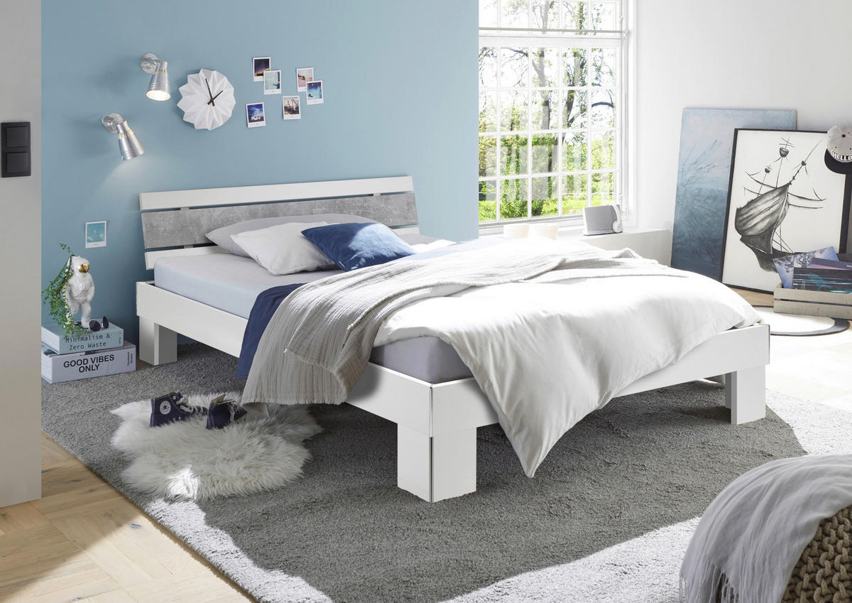 Futonbett Lyon weiß Beton Optik Liegefläche B/L: ca. 140x200 cm Lyon - Beton/weiß (146,00/69,00/211,00cm)