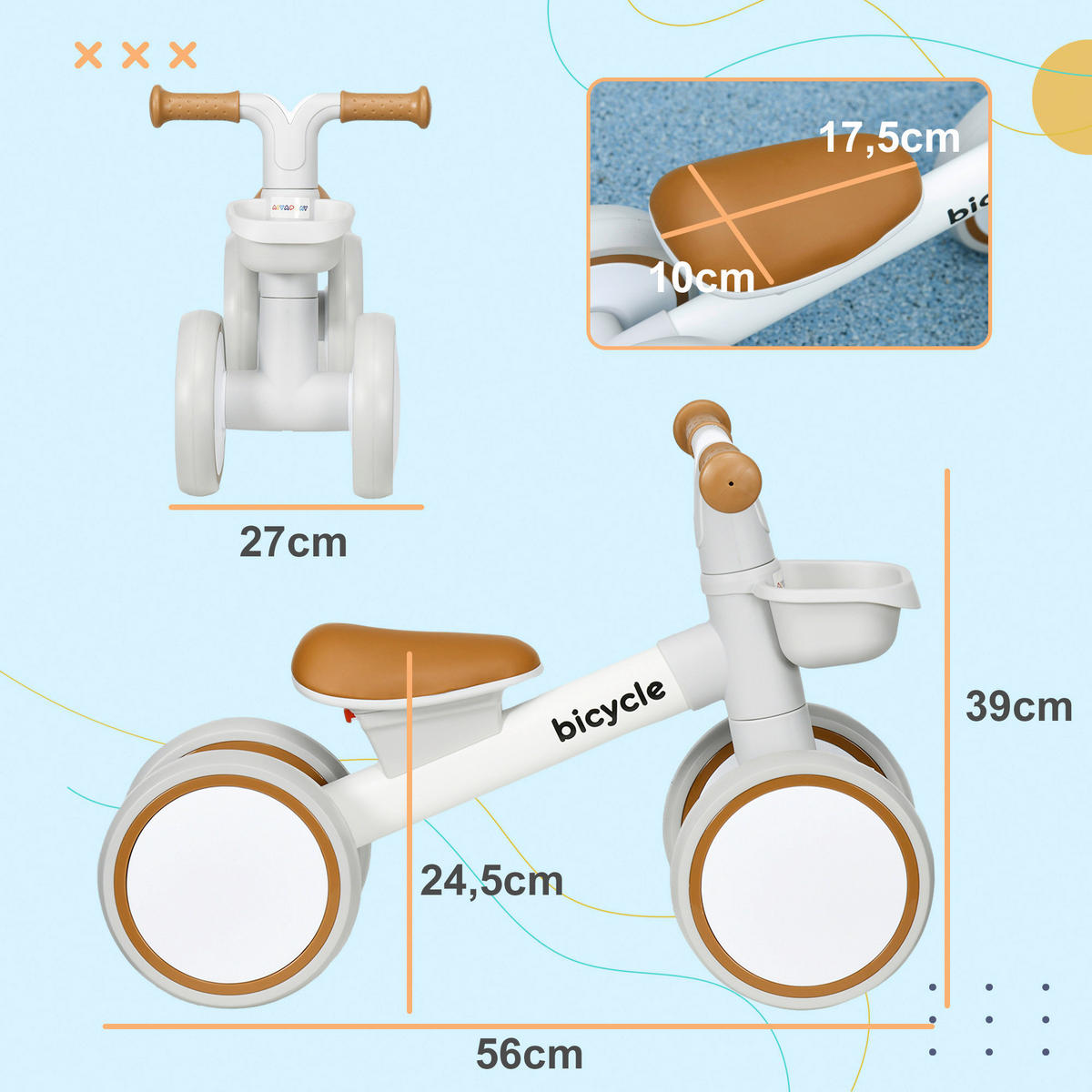 AIYAPLAY Kinderlaufrad weiß B/H/L: ca. 27x39x56 cm Kinderlaufrad - braun/weiß (56,00/27,00/39,00cm) - AIYAPLAY