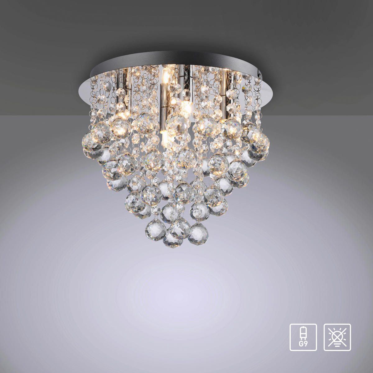 Just Light LED-Kronleuchter Chrom B/H/L: ca. 28x25x28 cm LED-Deckenleuchte_Kulunka - Chrom (28,00/28,00/25,00cm) - Just Light
