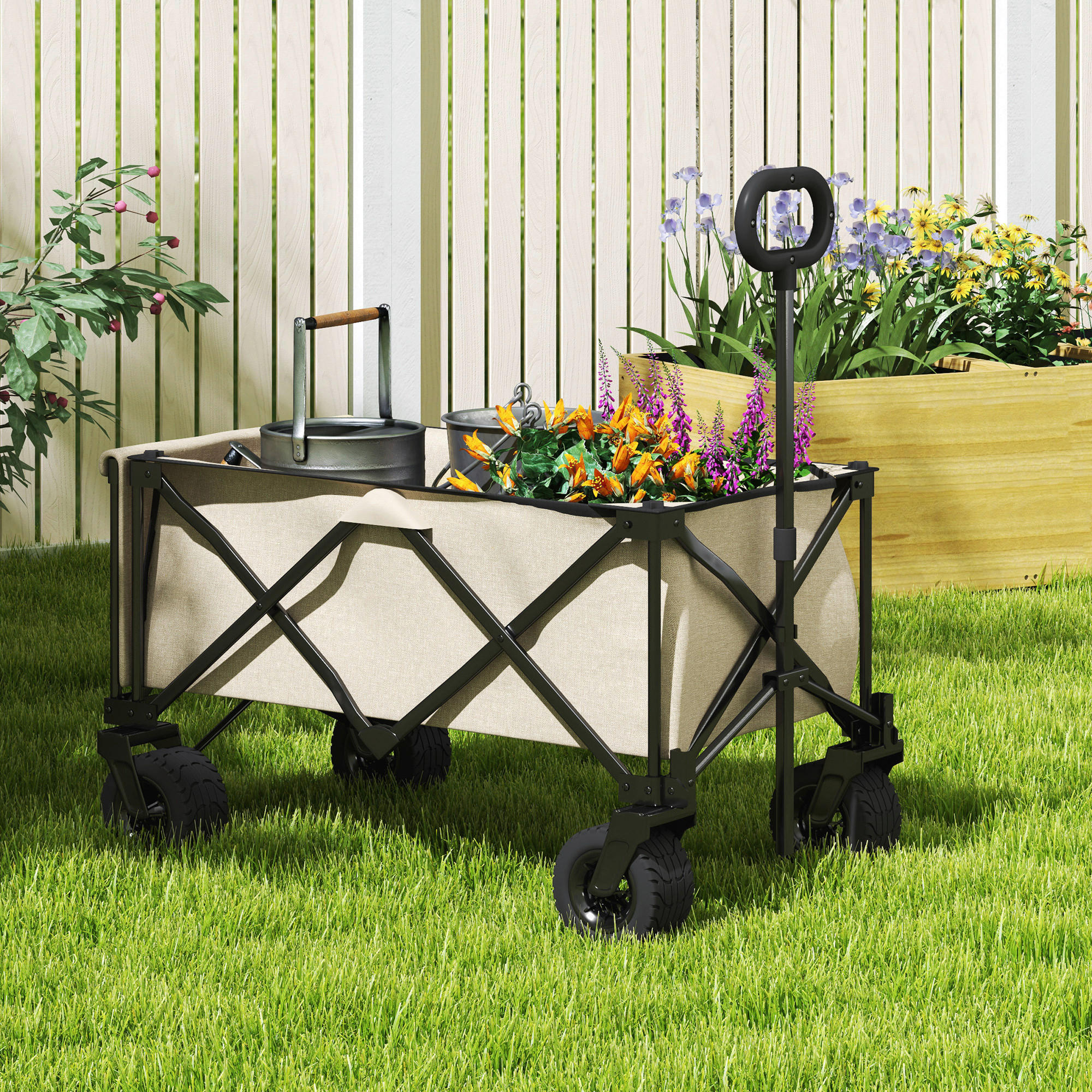 Thumbnail - Outsunny Gartenwagen beige Polyester B/H/L: ca. 48x92x90 cm