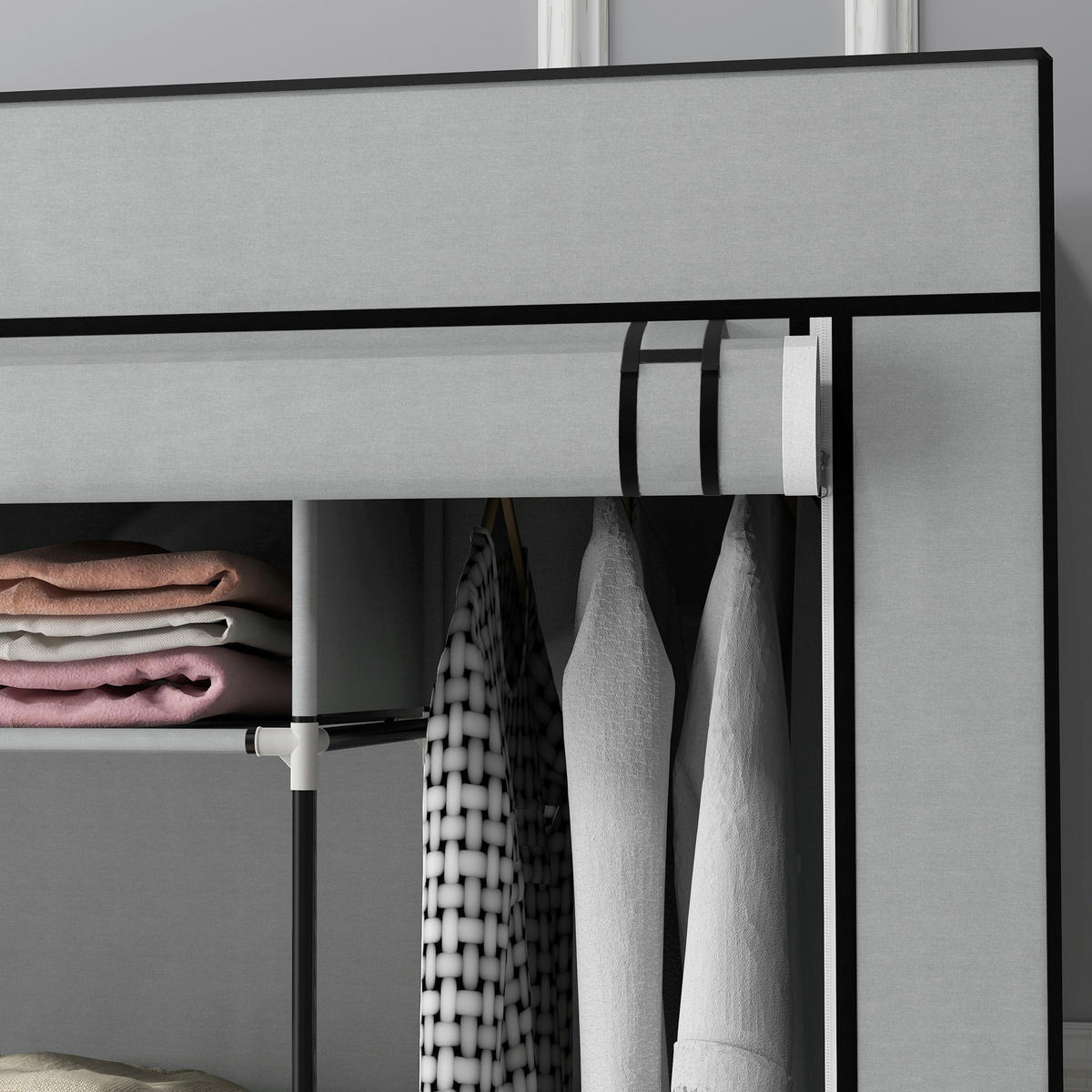HOMCOM Kleiderschrank dunkelgrau Polypropylen B/H/L: ca. 42,5x166x169,5 cm Stoffschrank - dunkelgrau (169,50/42,50/166,00cm) - HOMCOM