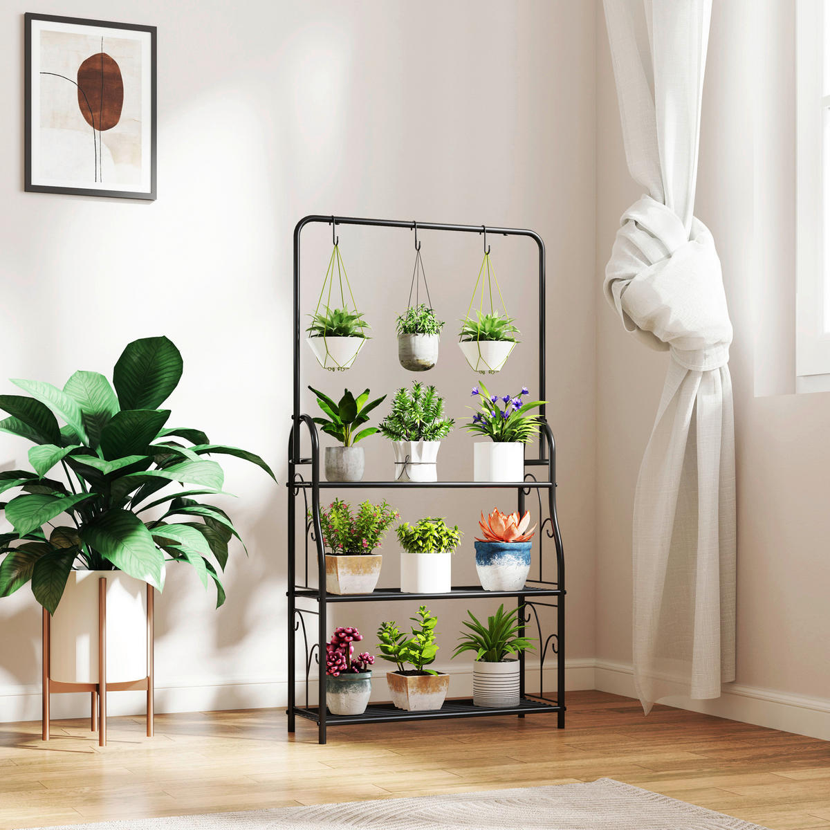 Outsunny Pflanzenständer schwarz Metall B/H/L: ca. 25x137x75 cm Pflanzenständer - schwarz (75,00/25,00/137,00cm) - Outsunny