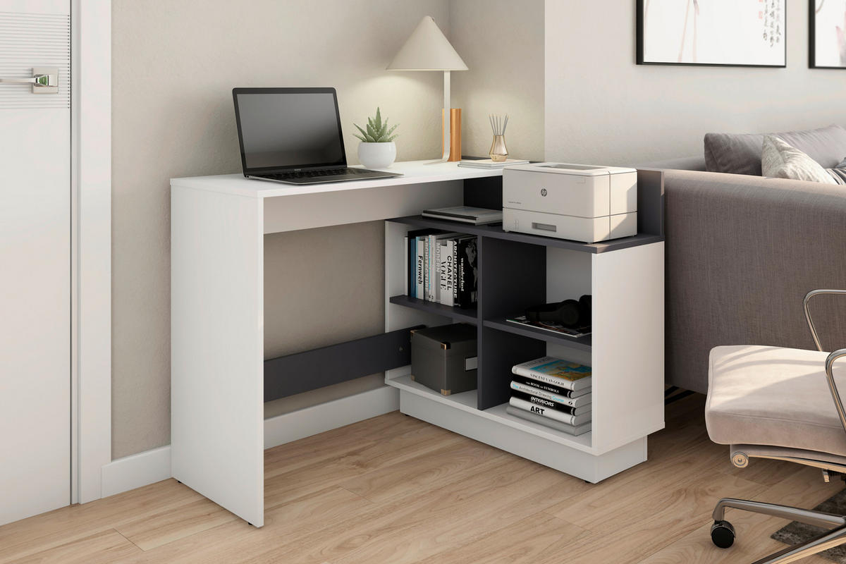 Eckschreibtisch BERNI weiß Graphit B/H/T: ca. 102x77,5x80 cm BERNI - weiß/Graphit (102,00/77,50/80,00cm) - byLIVING