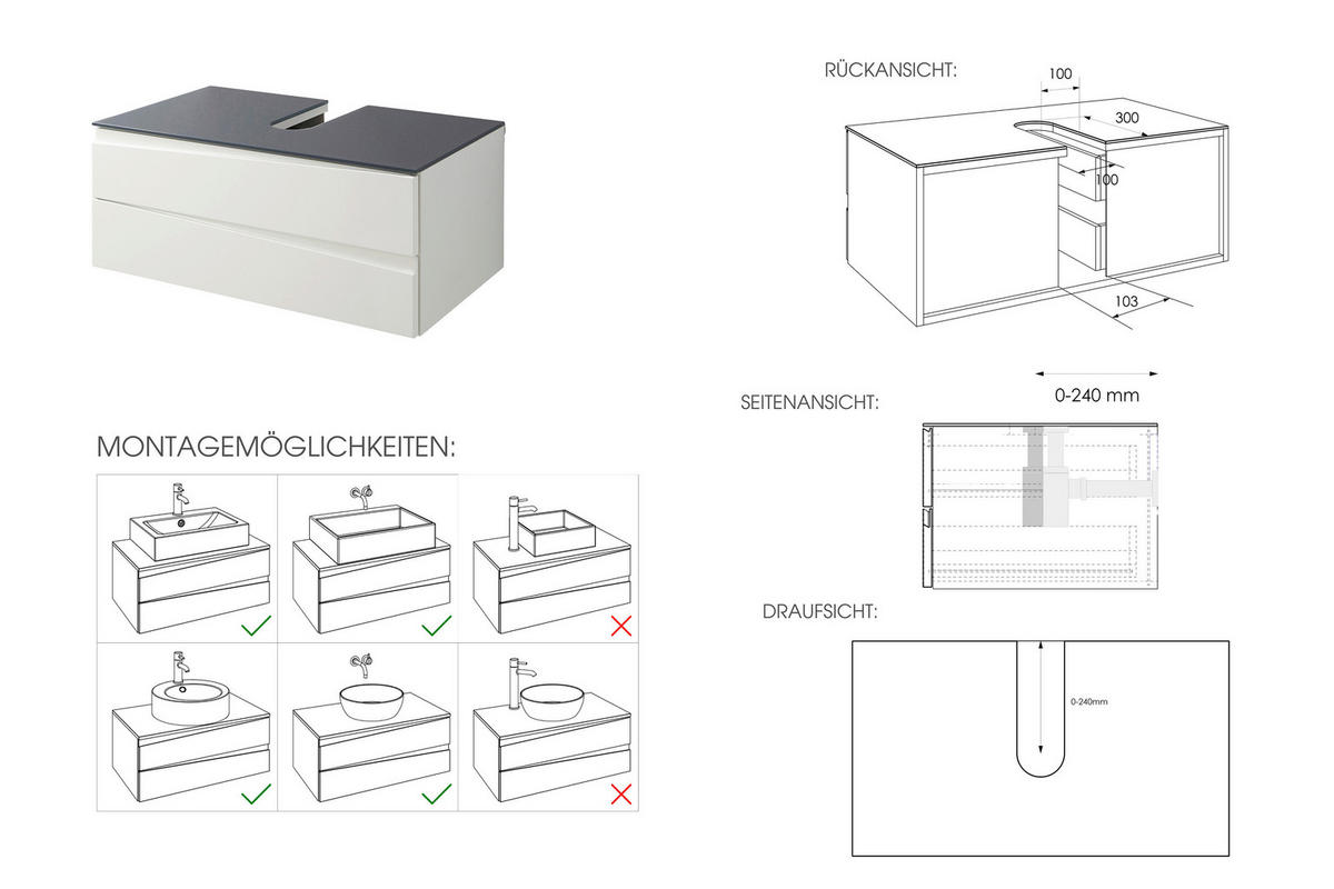Waschplatz SHAPE grau weiß Hochglanz B/H/T: ca. 80x33x47 cm SHAPE - weiß/grau (80,00/33,00/47,00cm) - byLIVING