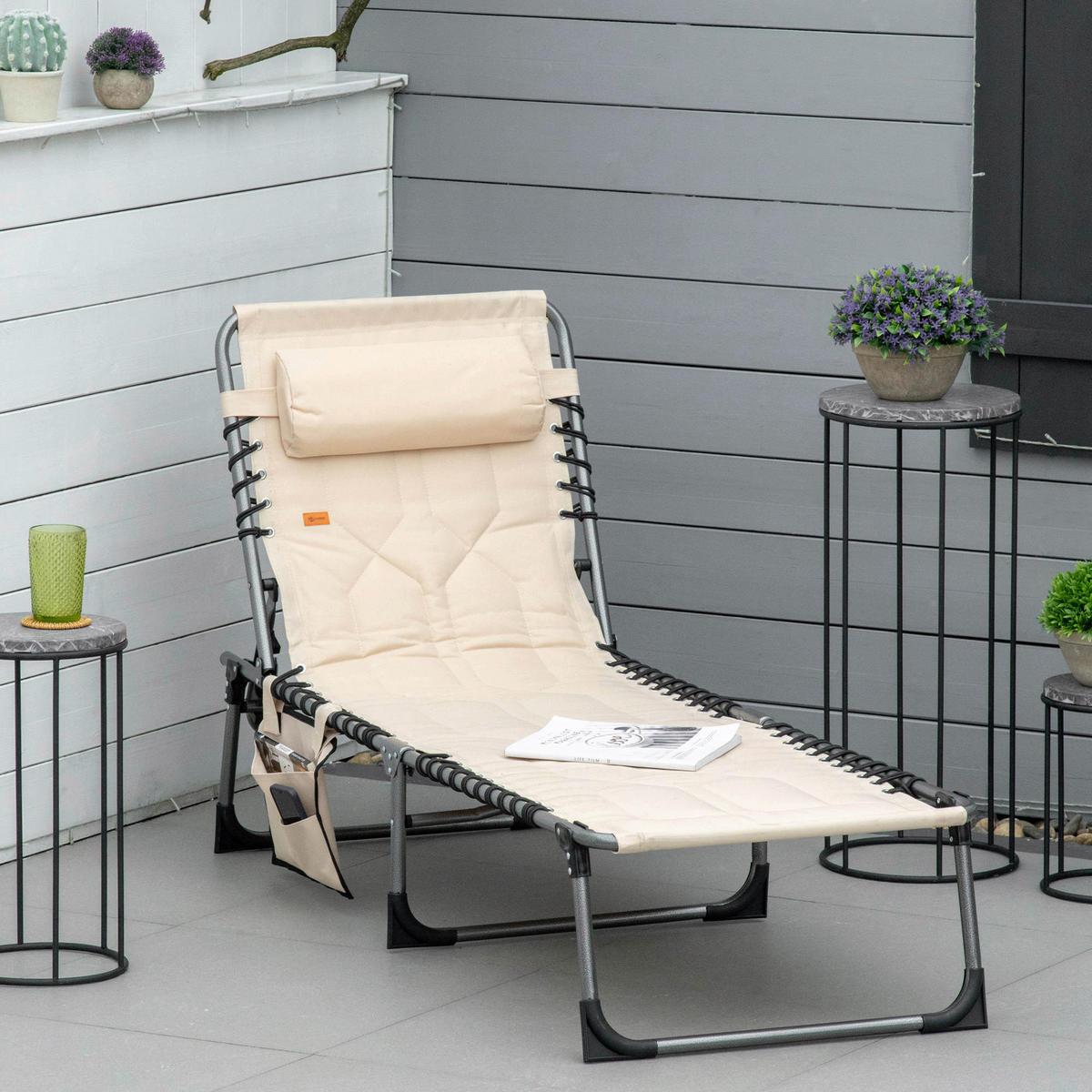 Outsunny Sonnenliege beige Polyester B/H/L: ca. 57x30x188 cm Sonnenliege - beige (188,00/57,00/30,00cm) - Outsunny