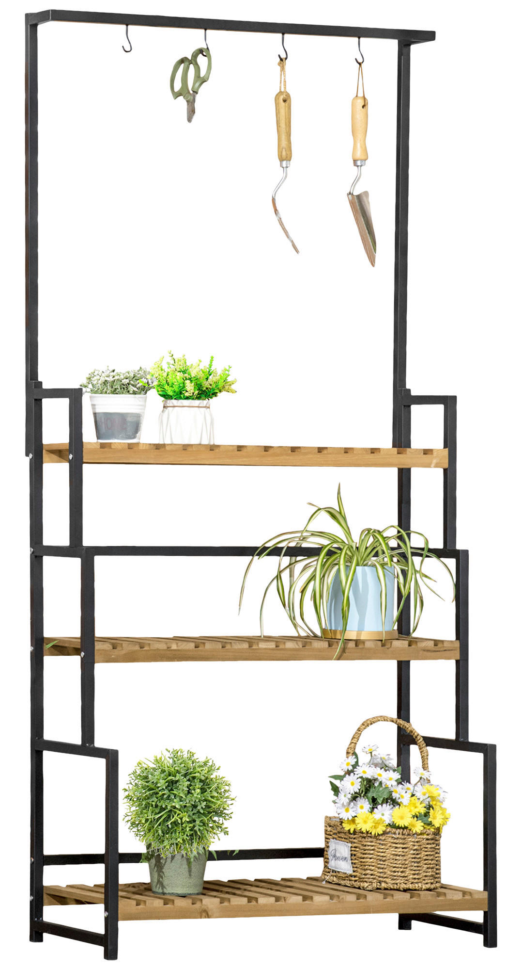 Outsunny Blumenständer natur Holz B/H/L: ca. 36x174x80 cm Blumenständer - natur/schwarz (80,00/36,00/174,00cm) - Outsunny