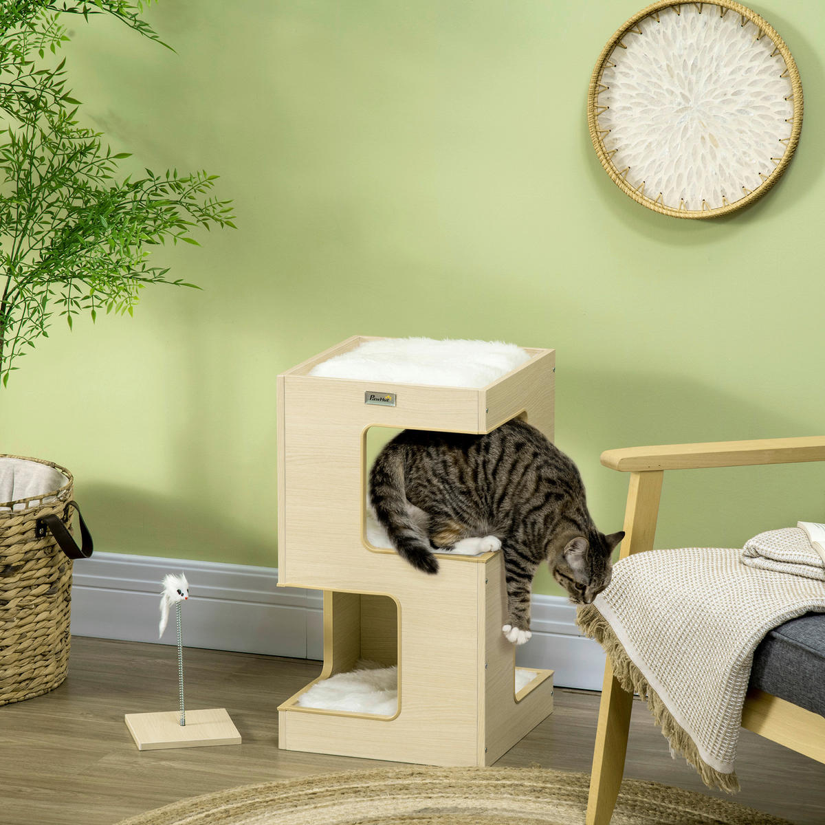 PawHut Katzenhaus Eiche Spanplatte B/H/L: ca. 34x60x34 cm Katzenhaus - Eiche (34,00/34,00/60,00cm) - PawHut