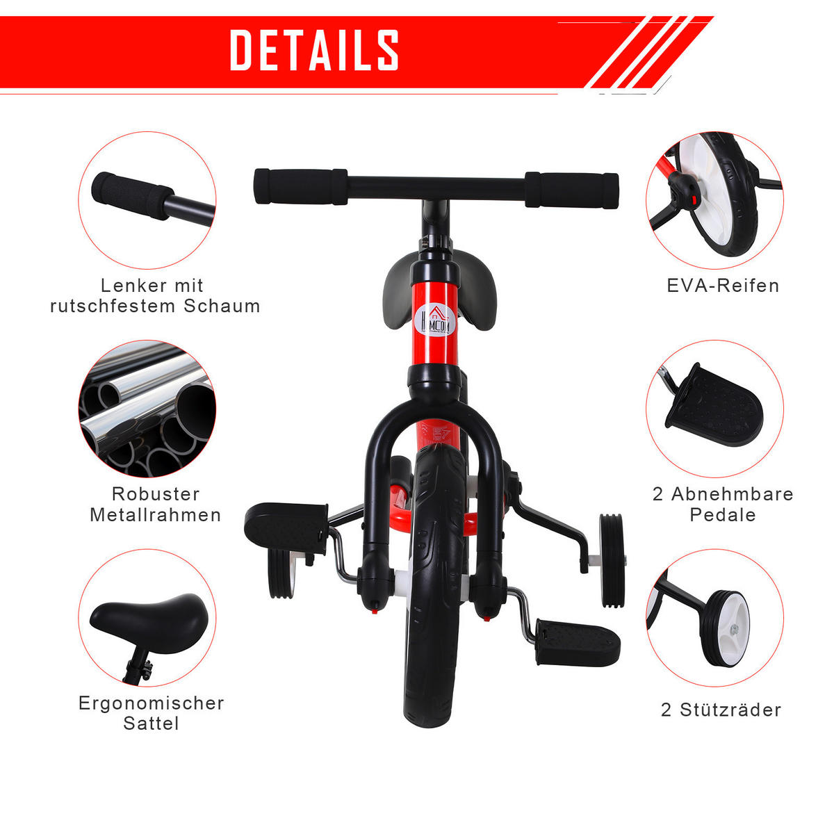 HOMCOM Kinderrad rot B/H/L: ca. 36x54x85 cm Kinderfahrrad_2in1 - rot (85,00/36,00/54,00cm) - HOMCOM