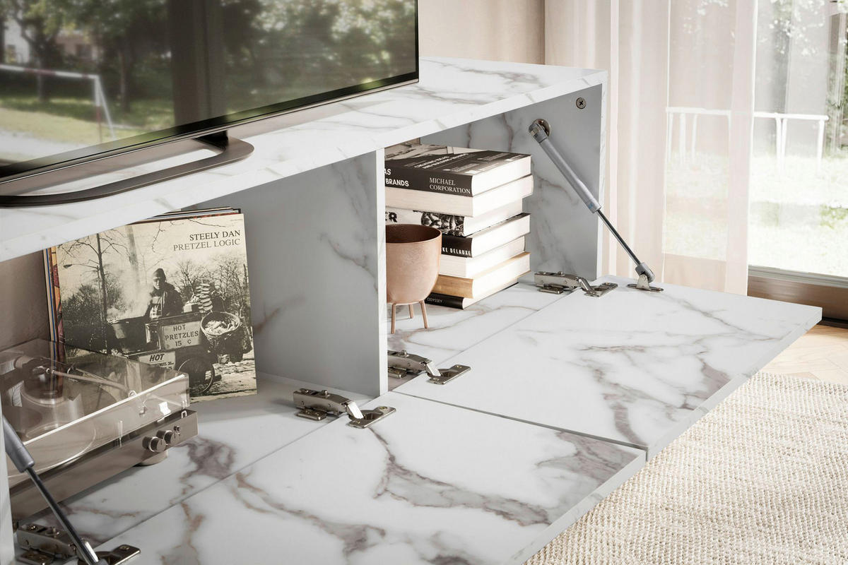 Lowboard weiß Marmor Optik B/H/T: ca. 160x30x30 cm TV & Lowboard - weiß (160,00/30,00/30,00cm) - Wohnling