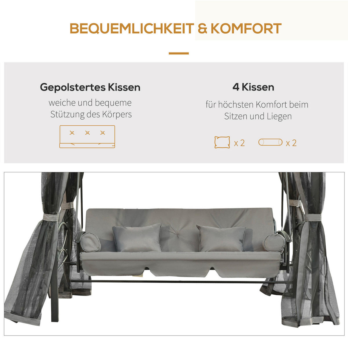 Outsunny Hollywoodschaukel grau Stahl B/H/L: ca. 172x248x256 cm Hollywoodschaukel - grau (256,00/172,00/248,00cm) - Outsunny