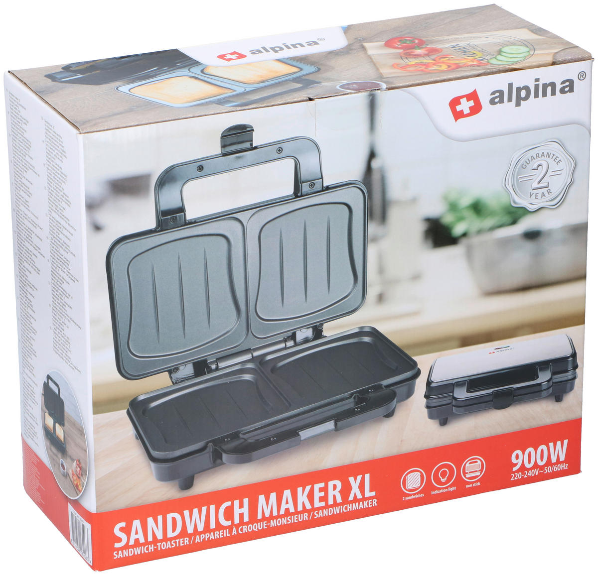 Sandwichtoaster silber schwarz B/H/L: ca. 12x26,5x31,5 cm Sandwichtoaster_XL - schwarz/silber (31,50/12,00/26,50cm)
