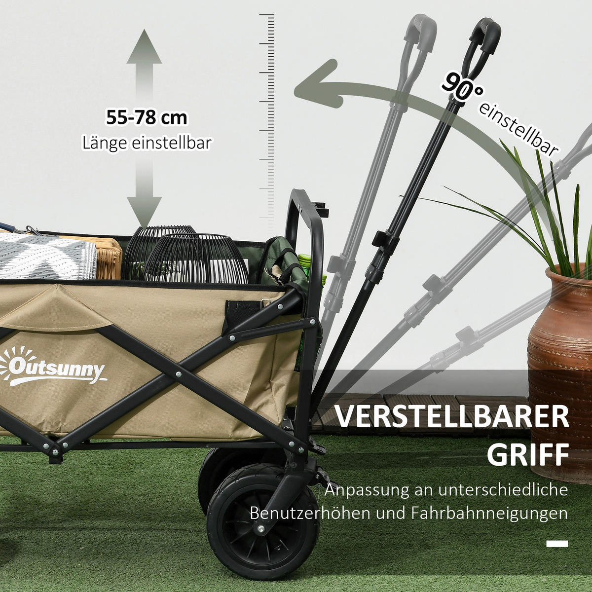 Outsunny Bollerwagen khaki B/H/L: ca. 57x94x100 cm Bollerwagen - khaki (100,00/57,00/94,00cm) - Outsunny