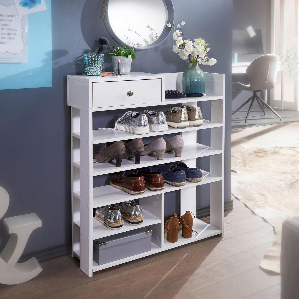 Schuhregal weiß B/H/T: ca. 75x92,5x24 cm Schuhregal - weiß (75,00/92,50/24,00cm) - Wohnling