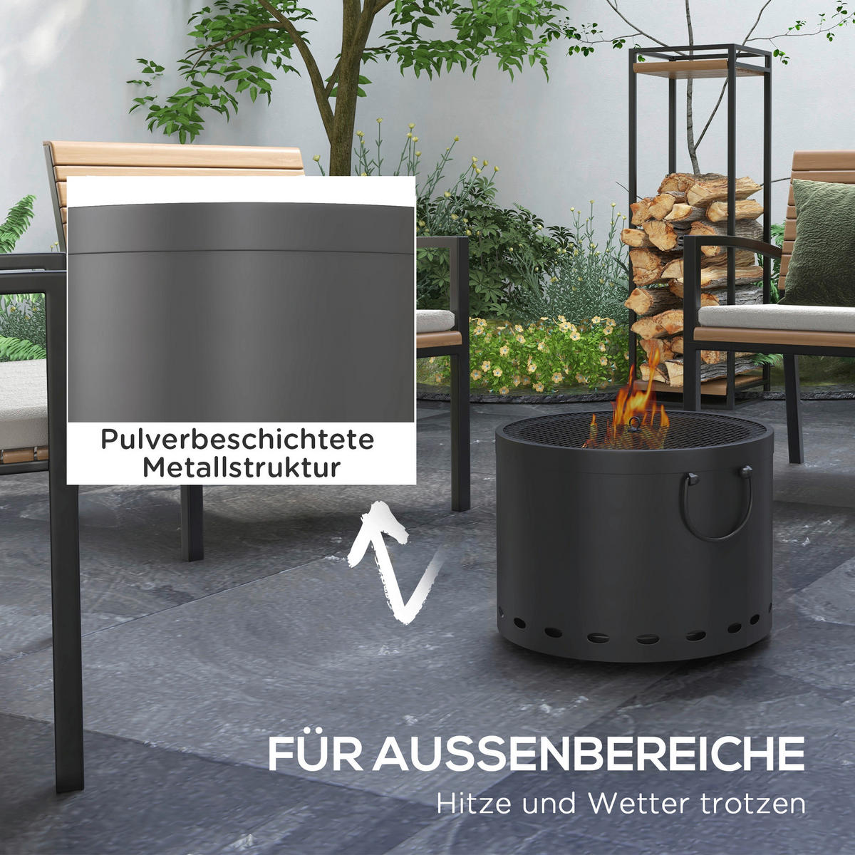 Outsunny Feuerschale dunkelgrau Polypropylen B/H/L: ca. 38x38x27 cm Feuerschale - dunkelgrau (27,00/38,00/38,00cm) - Outsunny