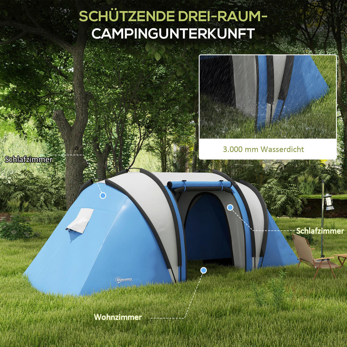 Outsunny Tunnelzelt B/H/L: ca. 220x180x450 cm Tunnelzelt - blau (450,00/220,00/180,00cm) - Outsunny