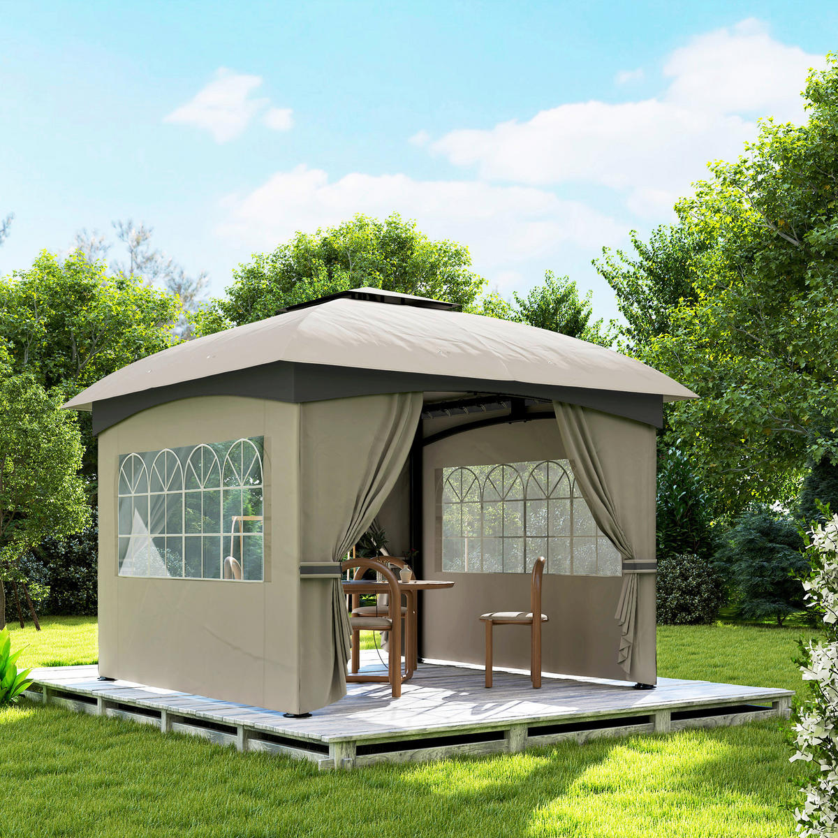 Outsunny Pavillon hellgrau Metall B/H/L: ca. 335x285x335 cm Pavillon - hellgrau (335,00/335,00/285,00cm) - Outsunny
