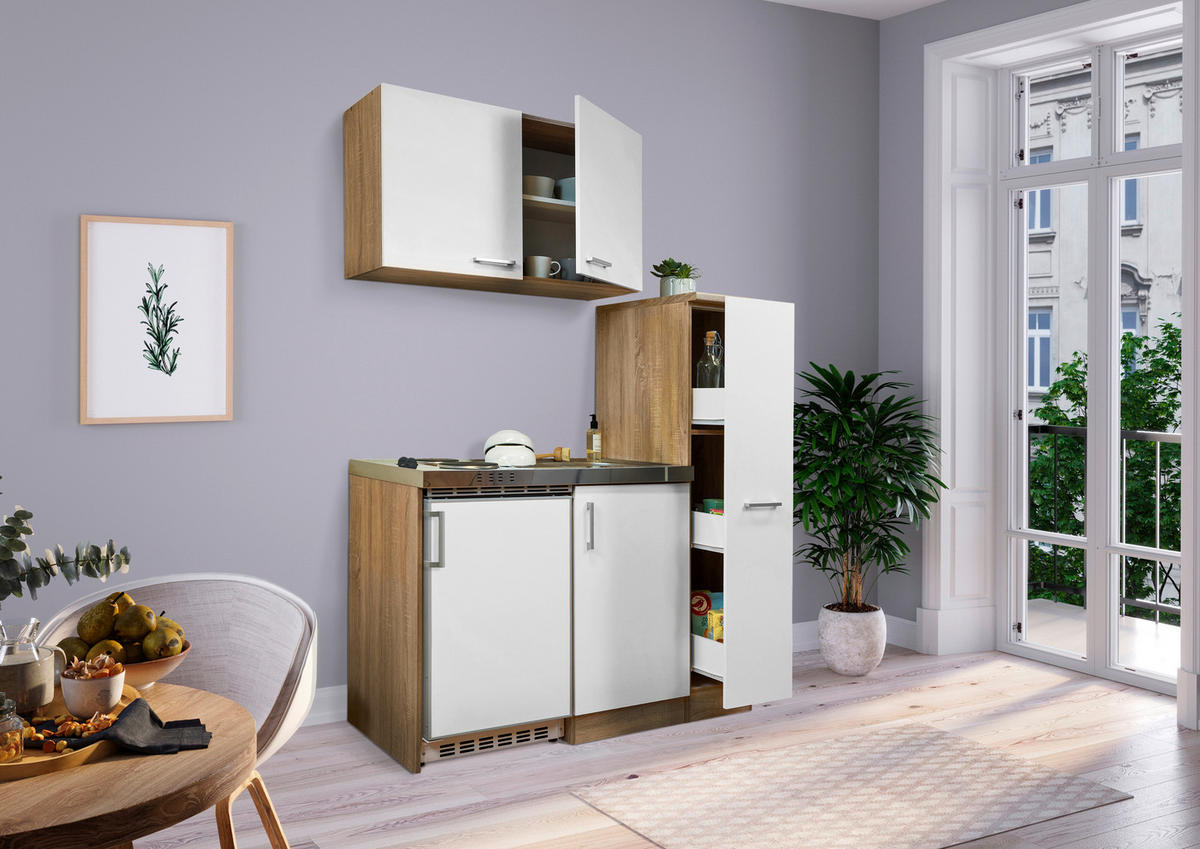 Respekta Miniküche 130 weiß matt B/H/T: ca. 130x200x60 cm 130 - Eiche/weiß (130,00/200,00/60,00cm) - Respekta