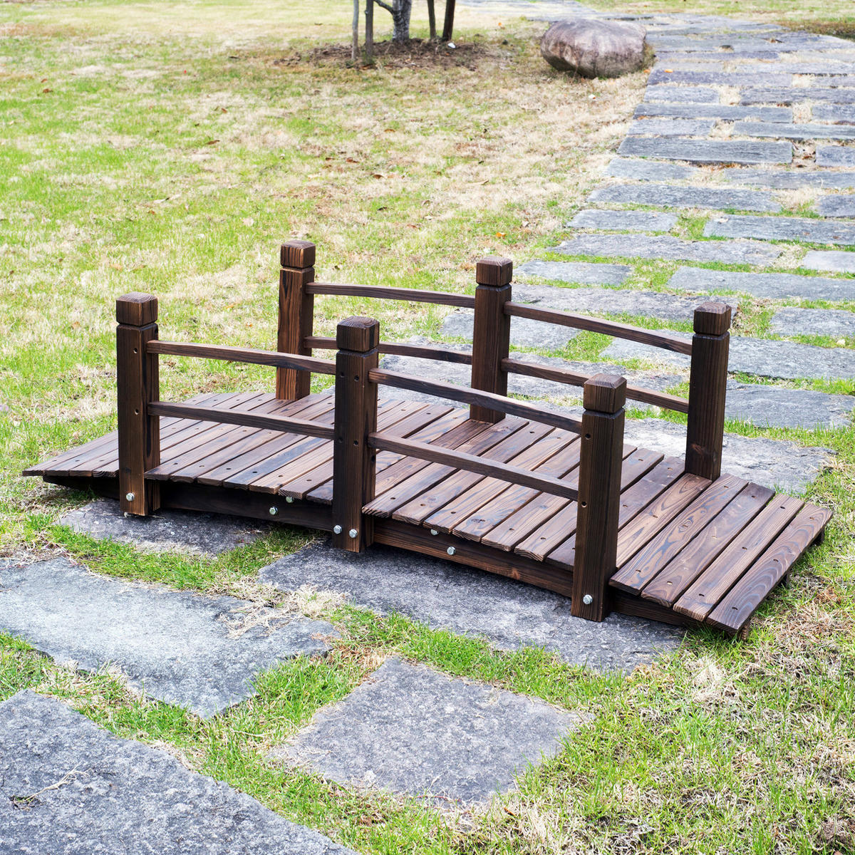 Outsunny Holzbrücke mit Geländer dunkelbraun B/H/L: ca. 67x48x153 cm ca. 181 kg Holzbrücke 844-132 - dunkelbraun (153,00/67,00/48,00cm) - Outsunny