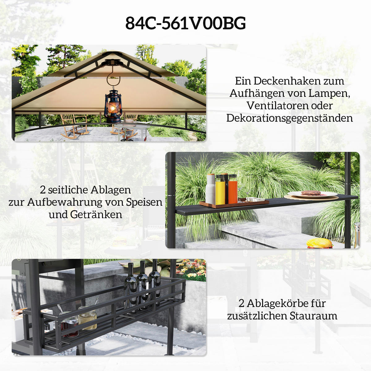 Outsunny Grillpavillon beige Stahl B/H/L: ca. 150x257x240 cm Grillpavillon - beige (240,00/150,00/257,00cm) - Outsunny