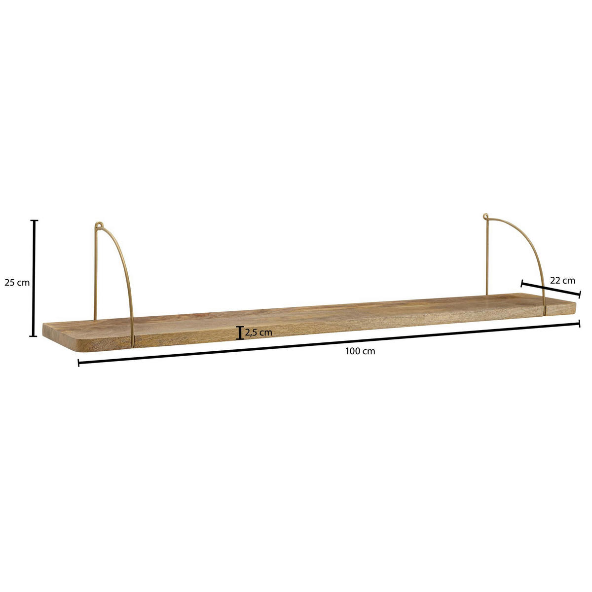 Wandregal braun Holz B/H/T: ca. 22x25x100 cm Wandregal - braun (22,00/25,00/100,00cm) - Wohnling