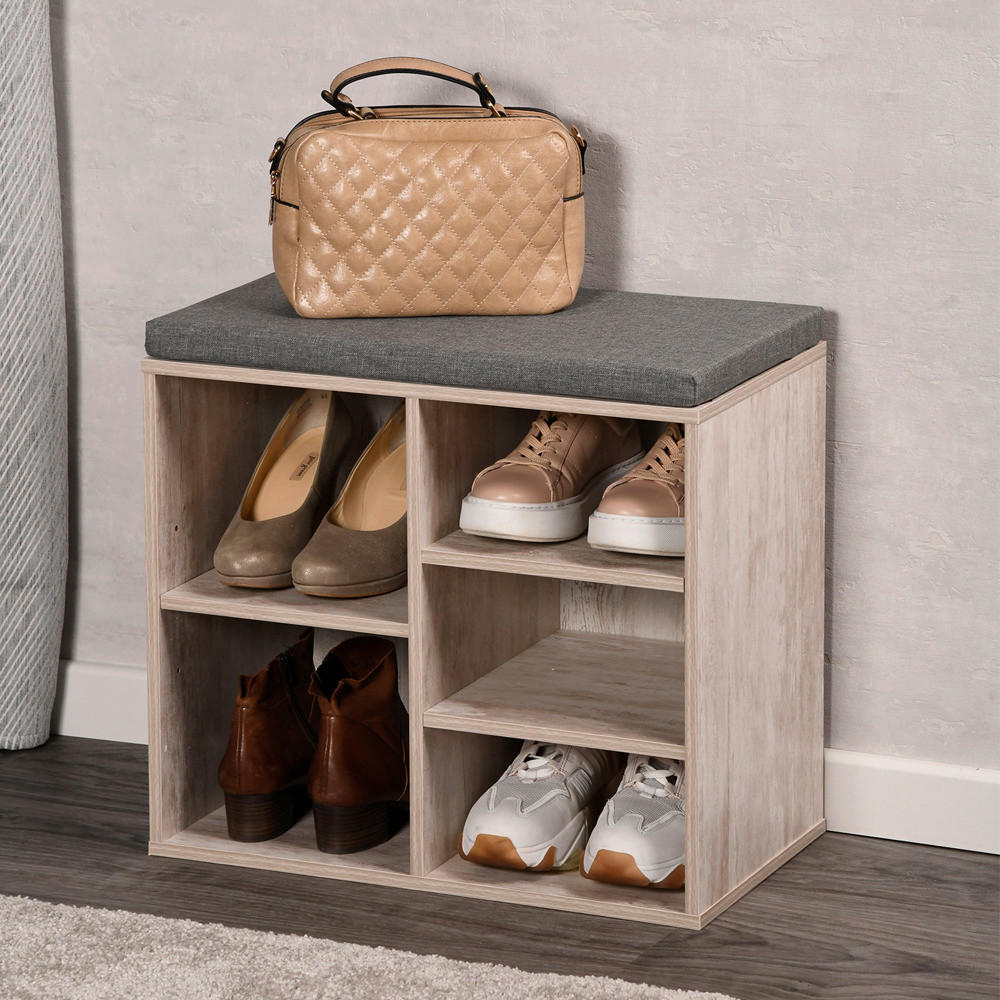 Kesper Schuhregal weißgrau Spanplatte B/H/L: ca. 29,5x48x51,5 cm Schuhregal_mit_Sitzkissen - weißgrau (51,50/29,50/48,00cm) - Kesper