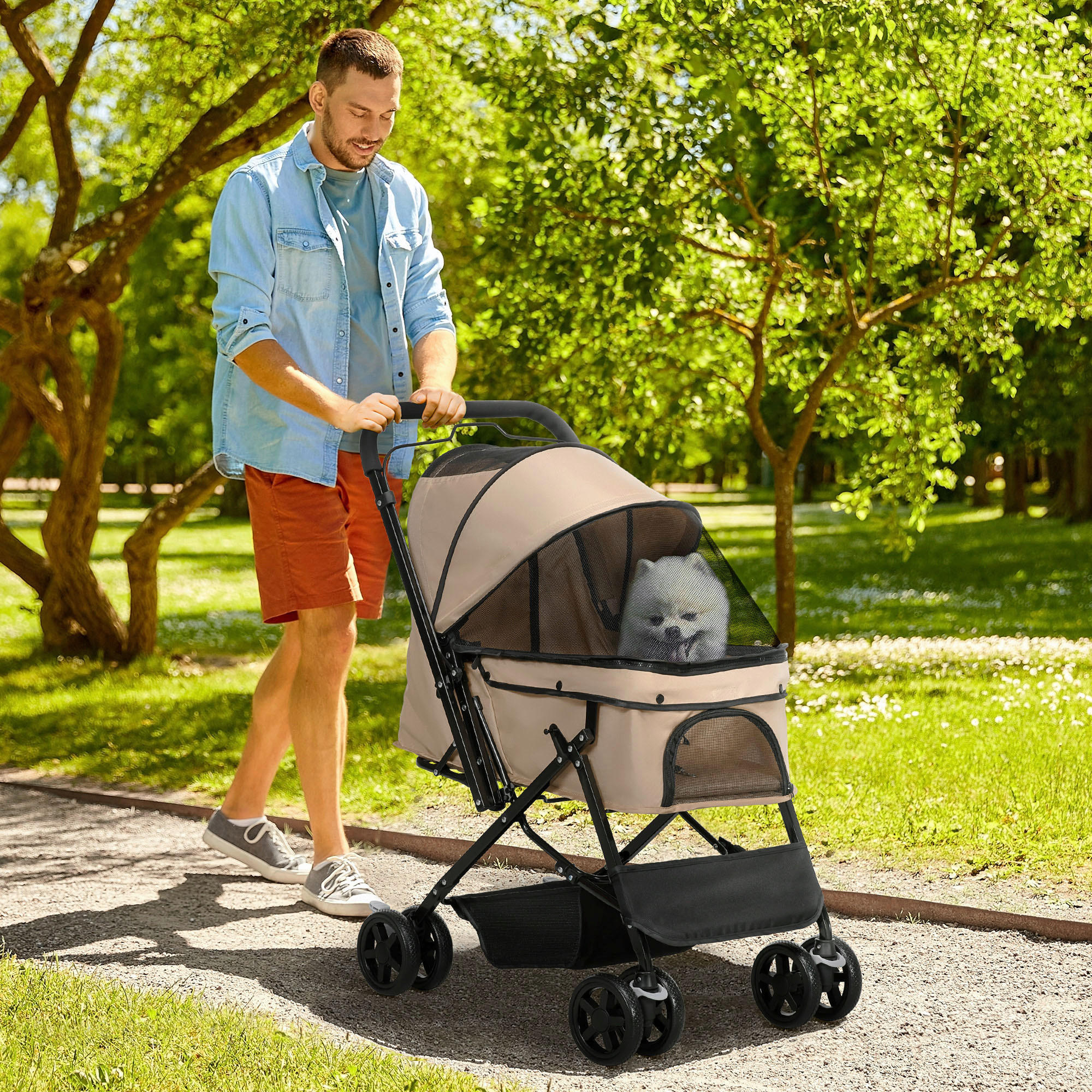 PawHut Hunde-Zubehör braun Edelstahl B/H/L: ca. 52x76,5x95 cm Hundebuggy - braun (95,00/52,00/76,50cm) - PawHut