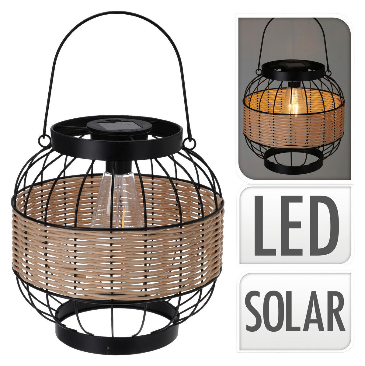 Solarlaterne schwarz natur Metall B/H: ca. 24x24 cm Solarlaterne - natur/schwarz (24,00/24,00cm)