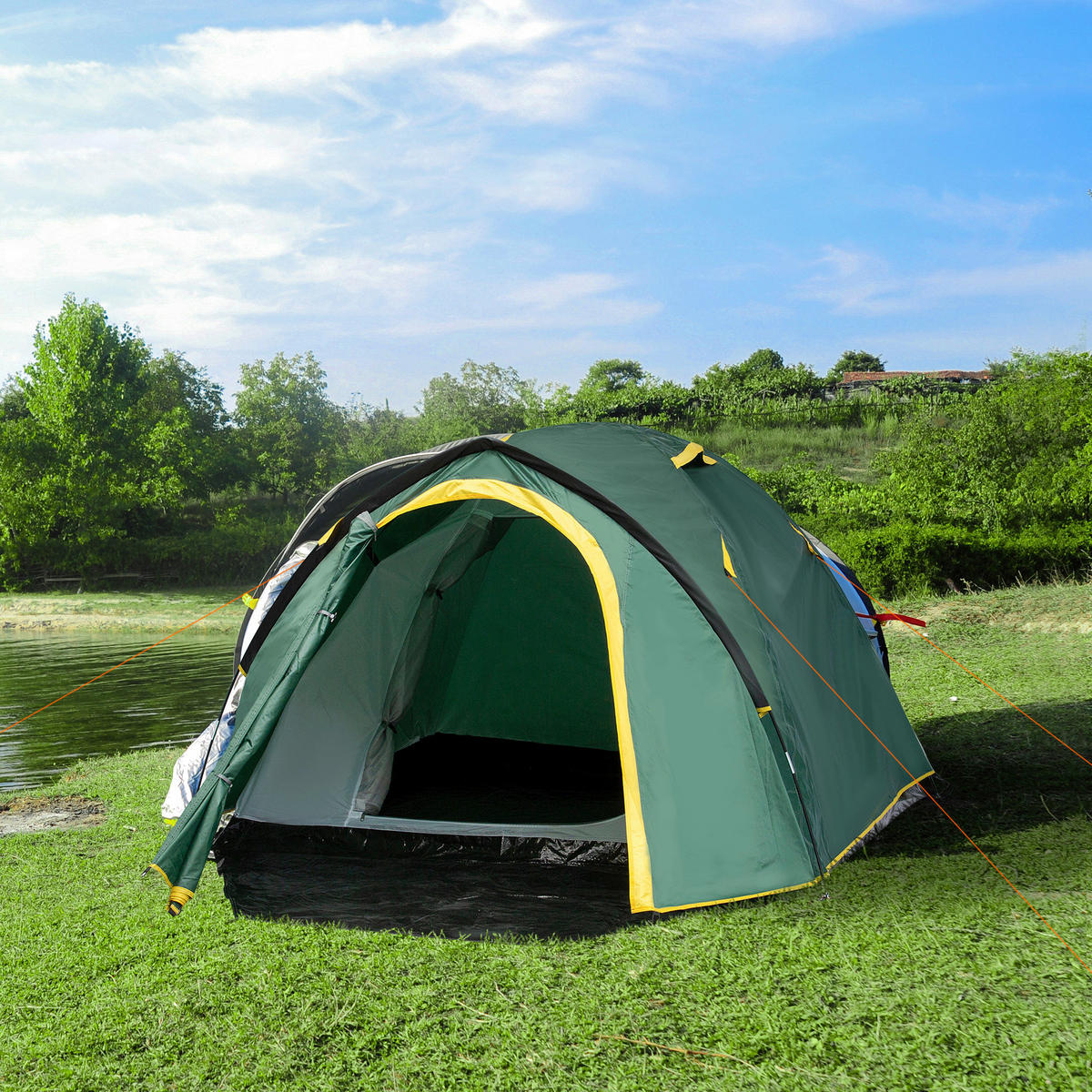 Outsunny Zelt grün Edelstahl B/H/L: ca. 183x325x130 cm Kuppelzelt - gelb/grün (130,00/183,00/325,00cm) - Outsunny