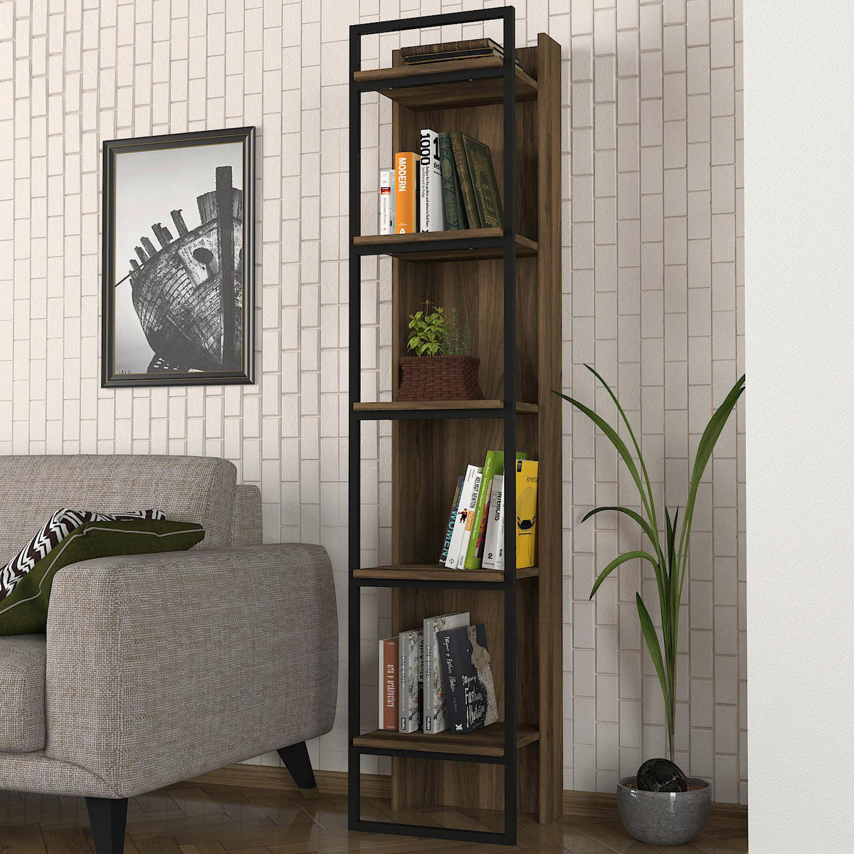Regal Kelvin walnuss Nachbildung B/H/T: ca. 64x180x35 cm Kelvin - walnuss (64,00/180,00/35,00cm) - moebel17