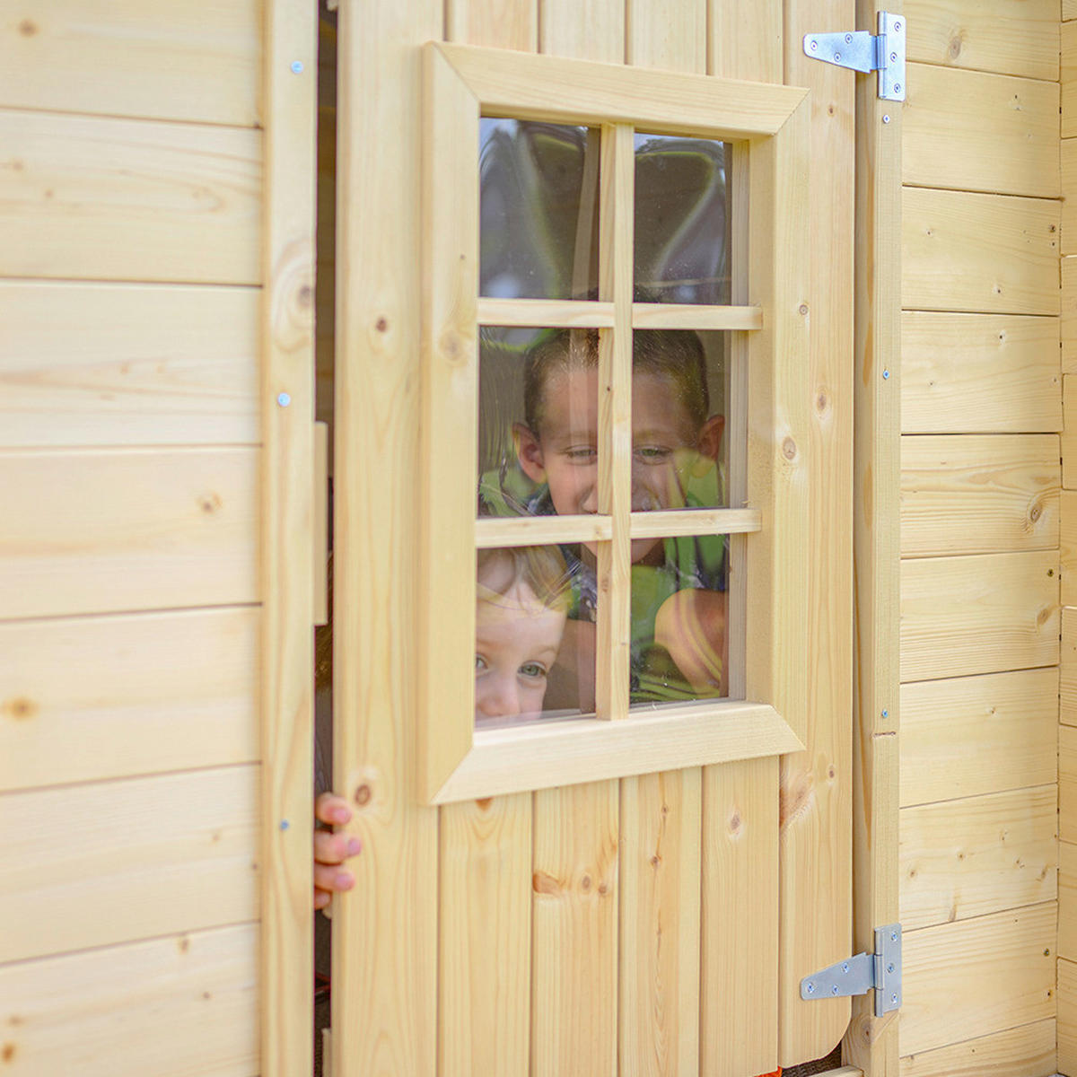 Timbela Kinderspielhaus M570M blau B/H/L: ca. 114x121x111 cm M570M - blau/natur (111,00/114,00/121,00cm) - Timbela